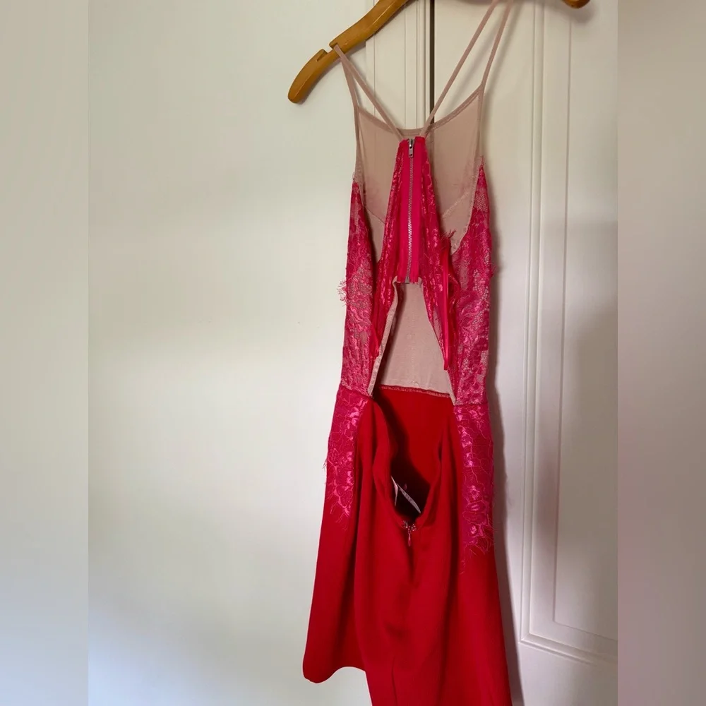 NWT Luxxel Red and Pink romantic lace Dress size L - Picture 6 of 7